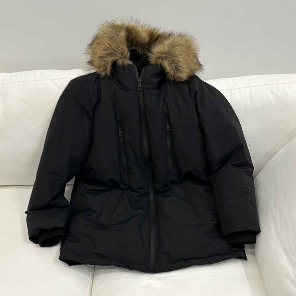 Zara Black Puffer Jacket with Faux Fur Trim